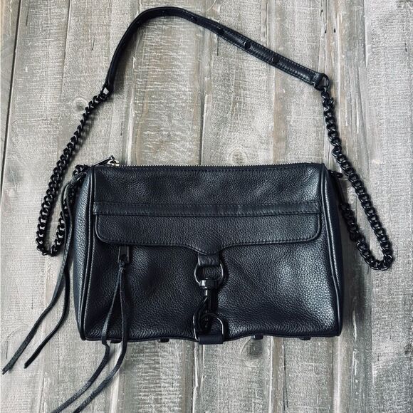 Rebecca Minkoff Black Chain Strap Studded Leather Crossbody Purse Bag - Picture 9 of 10